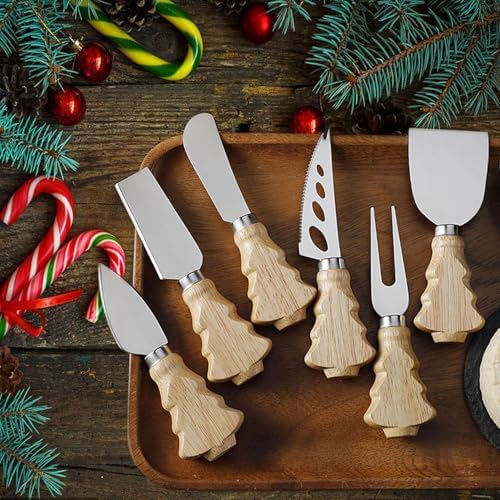 Wooden Cheese Knives Set,Christmas Tree Wood Handle Butter knives For