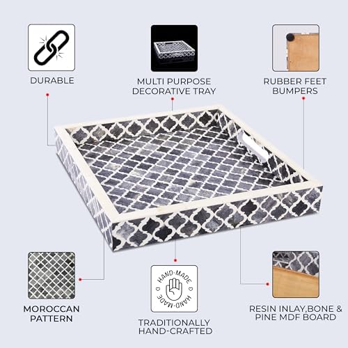 Handicrafts Home Bone Inlay Grey & White Decorative Ottoman Tray