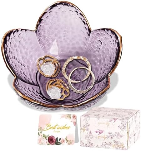 Purple Flower Jewelry Dish Glass Ring Holder Dish Jewelry Tray Cute
