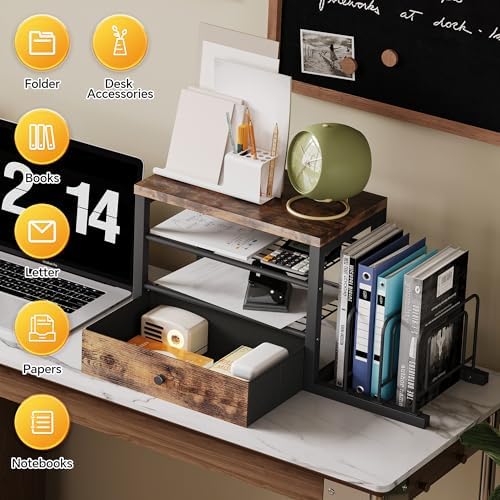 Homeiju Wood Desk Organizer with Drawers, Desk File Organizer with 3