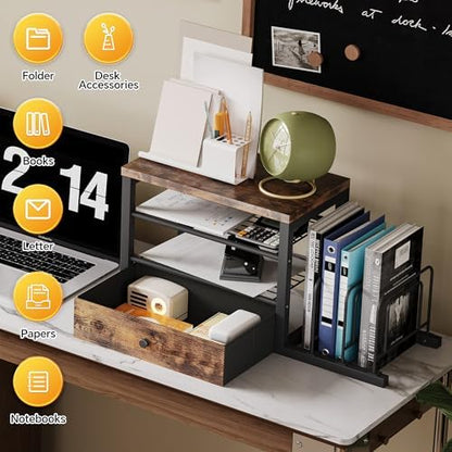 Homeiju Wood Desk Organizer with Drawers, Desk File Organizer with 3