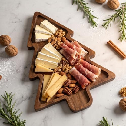 Acacia Wood Christmas Tree Charcuterie Board Tray Platter, Xmas