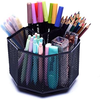 Exerz Desk Organizer 360 Rotating Pen Holder 5 Compartments Caddy