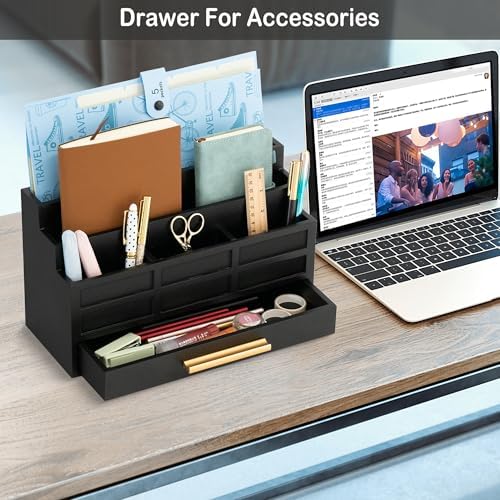 Desk Organizer with Drawer, Countertop Bill Mail Organizer and File