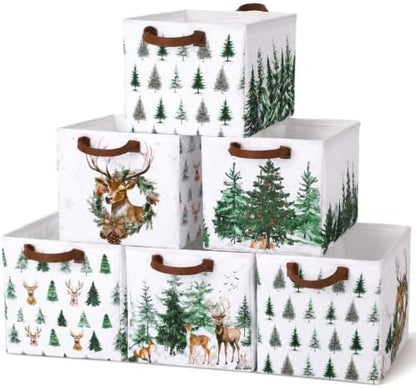 Fourluoo 6 Pack Christmas Tree Storage Basket with Handles