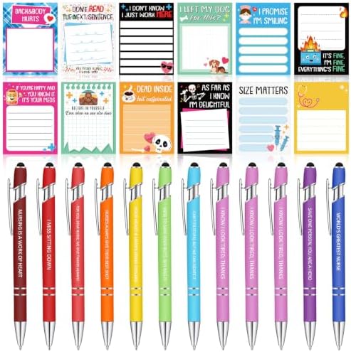 Geyee 24 Pcs Fun Nurse Sticky Notes with Funny Pens 3 x 4 Inch to Do