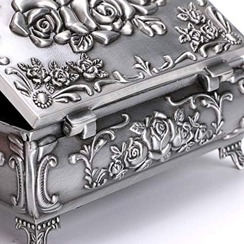 Hipiwe Vintage Jewelry Box Small Metal Trinket Box Engraved Rose for