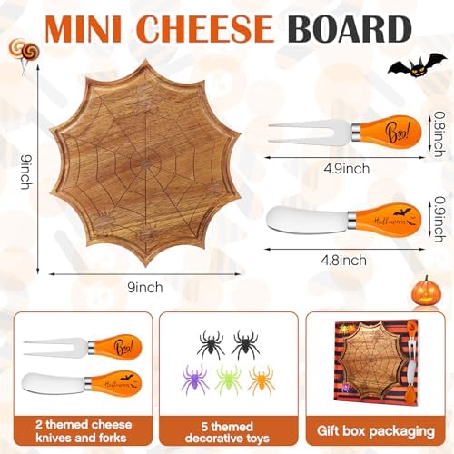 Ziliny Halloween Charcuterie Board, Mini Spider Web Cutting Board Gift