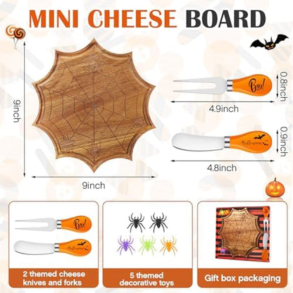Ziliny Halloween Charcuterie Board, Mini Spider Web Cutting Board Gift