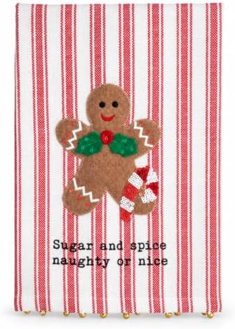 Mud Pie Gingerbread Felt Sequin Towel, Decorative Kitchen Towel