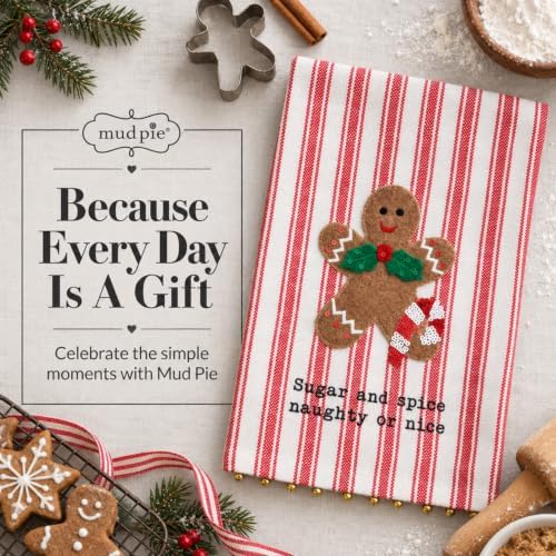 Mud Pie Gingerbread Felt Sequin Towel, Decorative Kitchen Towel