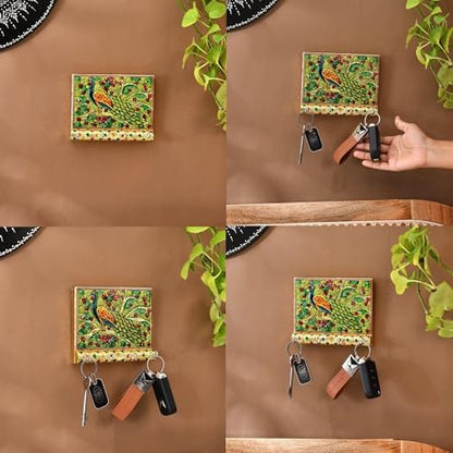 LOVENSPIRE Peacock Decorative Wood Key Holder - Hand Crafted Wall