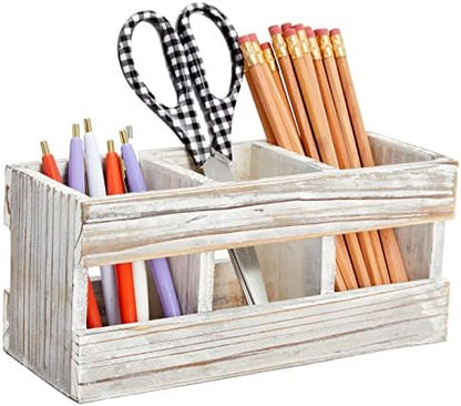 Juvale Farmhouse Decor 3-Compartment Pencil Holder & Desk Organizer