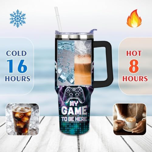 Game Tumbler with Lid and Straw, 40oz Gamer Water Bottle Cup with