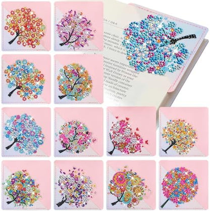 Ireer 12 Pcs 5D Diamond Painting Corner Bookmark Rhinestone PU Leather