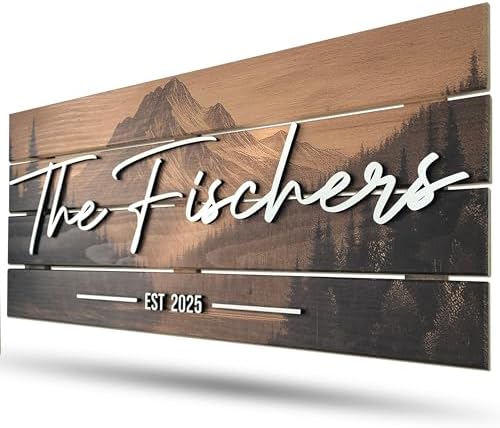 Custom Mountain Family Name Sign - Rustic Wood Wall Decor