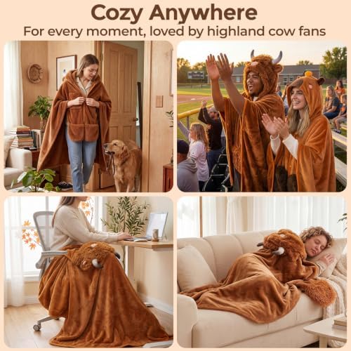Mewaii Highland Cow Gifts Wearable Blanket Hoodie Soft Highland Cow
