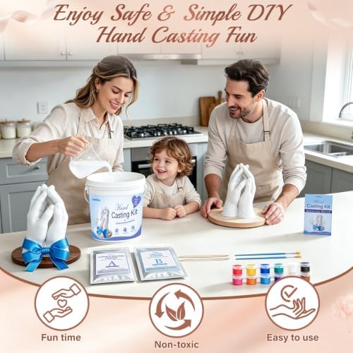 Hand Casting Kit for Couples, Families & Kids with Wood Base