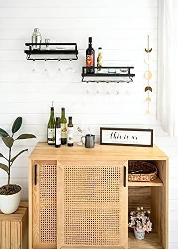 Mkono Wall Mounted Wine Rack, Wine Glass Holder with Wood Shelf