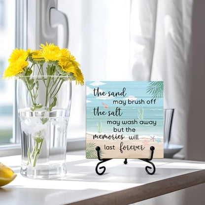 Beach Wooden Sign Desk Decor Wood Plaque with Support Stand, Coastal