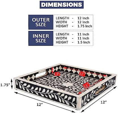 Handicrafts Home Bone Inlay Black Decorative Ottoman Serving Tray