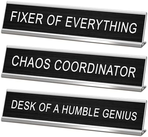 3 Pcs Funny Desk Signs for Office, Novelty Nameplates,10" x 2",Black