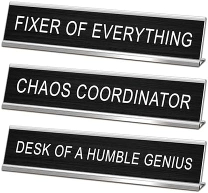 3 Pcs Funny Desk Signs for Office, Novelty Nameplates,10" x 2",Black