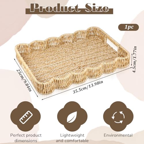 Scalloped Tray Rectangle with Handles, 13.98 x 9.84 x 1.77 Inch Hand