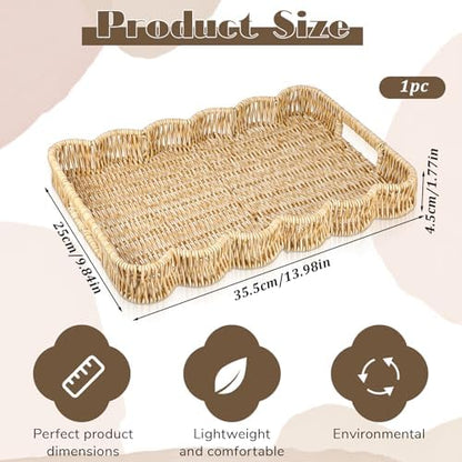 Scalloped Tray Rectangle with Handles, 13.98 x 9.84 x 1.77 Inch Hand