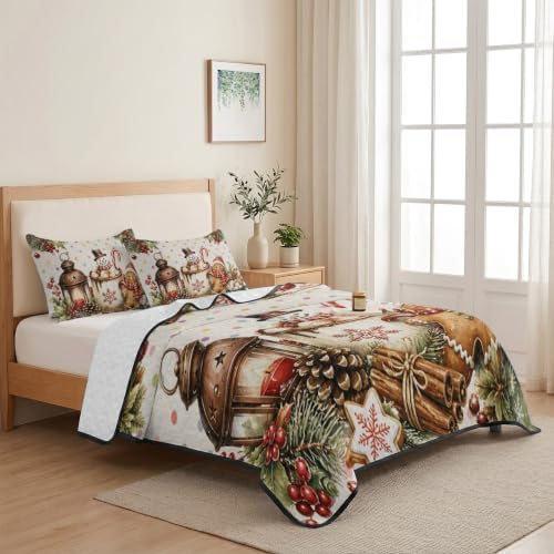 Christmas Quilt Set Twin Size 3 Pieces Quilted Bedspread Soft