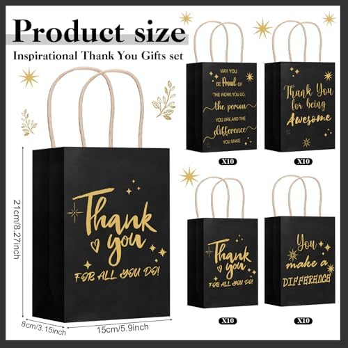 Gueevin 40 Thank You Employee Gift Bags,Appreciation,Black