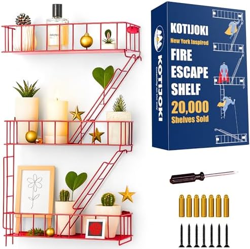 Fire Escape Shelf, 3 Tier Floating Ladder Shelf for Wall Decor &