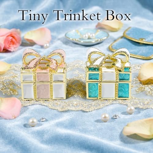 Wowagoga Mini Trinket Box, Bow-knot Gift Box Style Hinged Jewelry Box