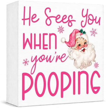 Pink Christmas Decor, Pink Christmas Bathroom Decor, Funny Santa Gift