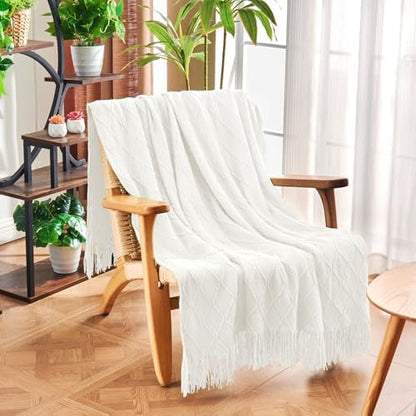inhand Off White Knitted Throw Blanket for Couch and Bed, 50"x60"