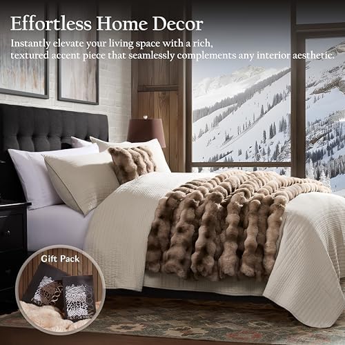 WDCOZY Luxury Bubble Throw Blanket, Faux Rabbit Fur Mink Plush Throw