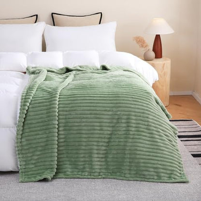 Sage Green Fleece Throw Blanket 50”×60” for Couch Sofa Livingroom