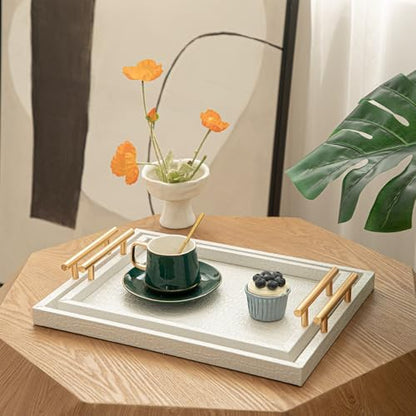 Set of 2 Modern Elegant Large Wood Serving Tray, Rectangle Decorative