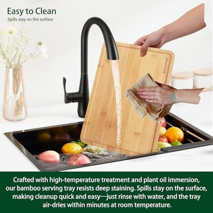 Bamboo Serving Tray, Food Tray for Eating and Serving Coffee, Tea