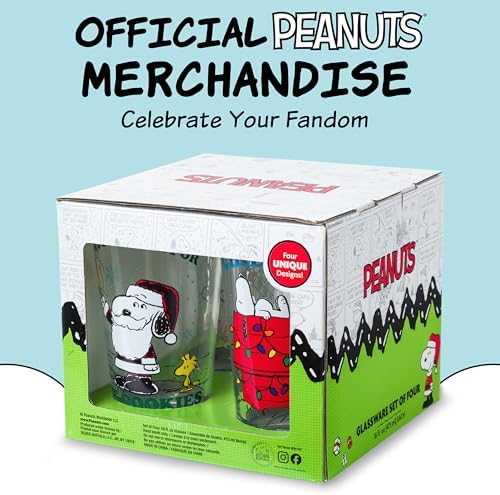 Silver Buffalo Peanuts Snoopy Holiday Boxed Set, 4pc Pint Glass Set