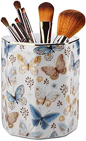Jwest Pen Holder, Ceramic Shiny Gold Graphic Butterfly Pattern Pencil