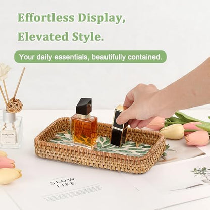 Hipiwe Wicker Rattan Basket Tray Handwoven Decorative Coffee Table