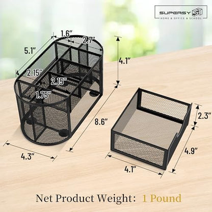 Mesh Desk Organizer with Drawer, 9-Compartment Pen Holder for Desk