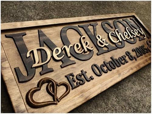 3D Wood Carved Personalized Wedding Gift Established Name Sign with