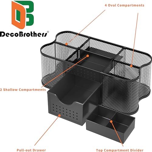 Deco Brothers Desk Organizers Pen Holder Office Caddy Storage, Black