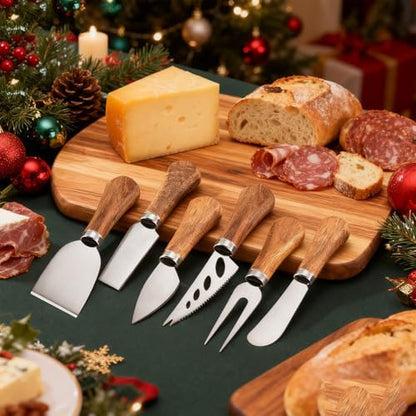 Cheese Knife Set, Charcuterie Board Accessories Stainless Steel Wood