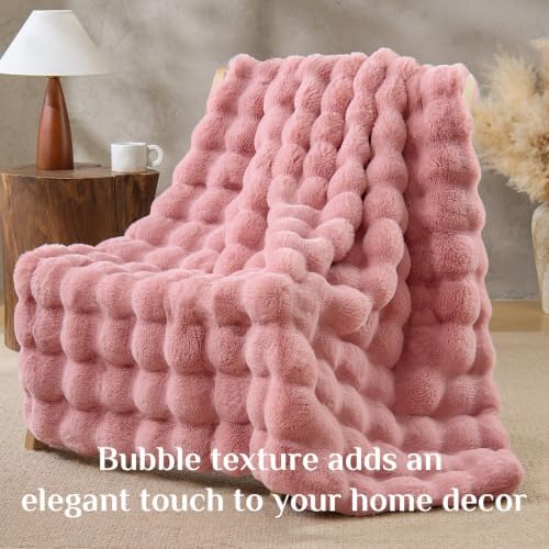 BEDELITE Faux Fur Throw Bubble Blanket for Couch, 50" x 60", Dusty