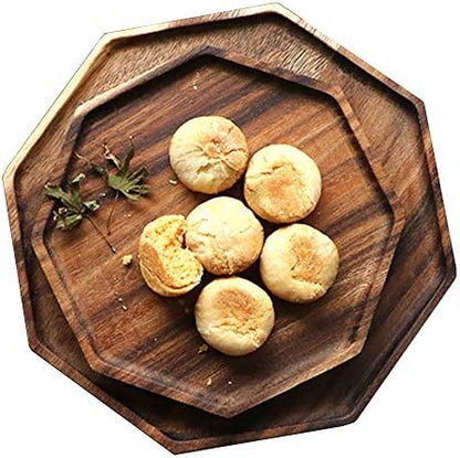 2 Acacia Wooden Trays Serving Platter Cheese Veggie Round Charcuterie