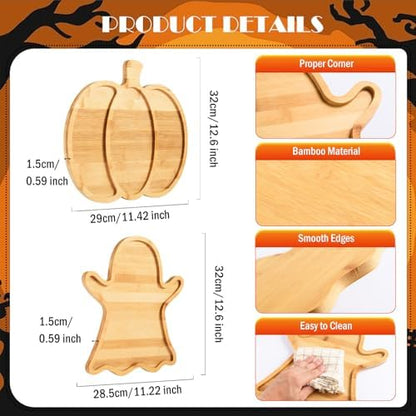 AWIZOM 2 Pcs Halloween Wood Serving Platters Ghost and Sectional