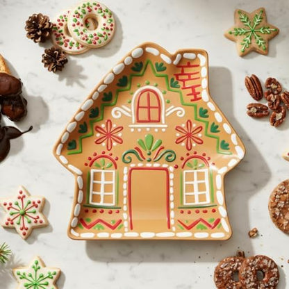 UP Gingerbread House Shaped Holiday Serving Platter, BPA-Free Melamine